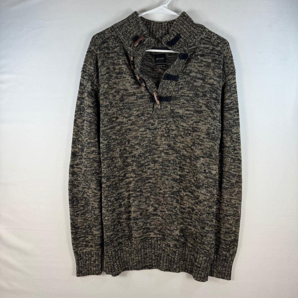 JB Holt The Lincoln Mens XL Marled Knit Button Mock Neck Sweater Brown Black